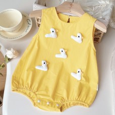 【3M-24M】Baby Girl Cotton Yellow Duck Applique Sleeveless Romper