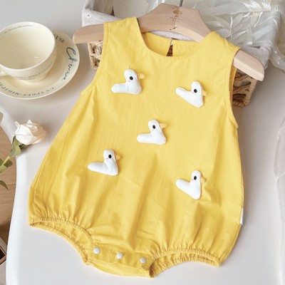 【3M-24M】Baby Girl Cotton Yellow Duck Applique Sleeveless Romper