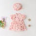 【3M-24M】2-piece Baby Girl Cotton Pink Strawberry Print Short Sleeve Romper With Hat