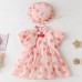 【3M-24M】2-piece Baby Girl Cotton Pink Strawberry Print Short Sleeve Romper With Hat