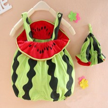 【3M-24M】2-piece Unisex Baby Cotton Fruit Rompers With Hats