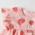 【3M-24M】2-piece Baby Girl Cotton Pink Strawberry Print Short Sleeve Romper With Hat