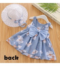 【6M-3Y】2-piece Girls Cute Bow Flower Print Sleeveless Dress With Hat - 33198