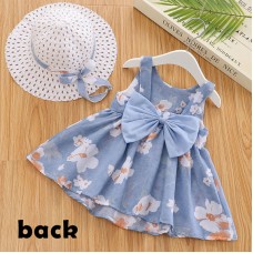 【6M-3Y】2-piece Girls Cute Bow Flower Print Sleeveless Dress With Hat - 33198